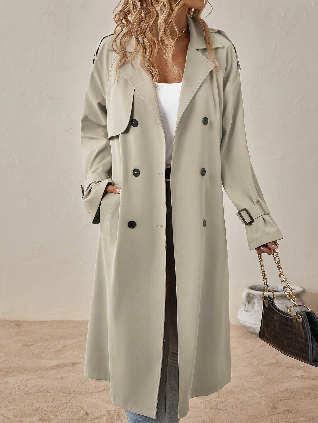 Trench lungo ed elegante in misto cotone da donna - perfetto per l'uso quotidiano