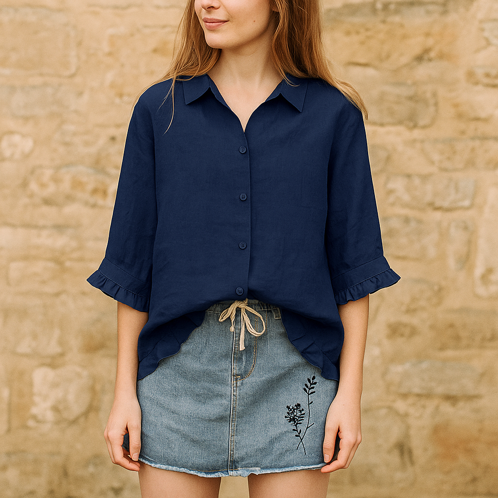 Camicia donna in lino a maniche corte – stile casual estivo