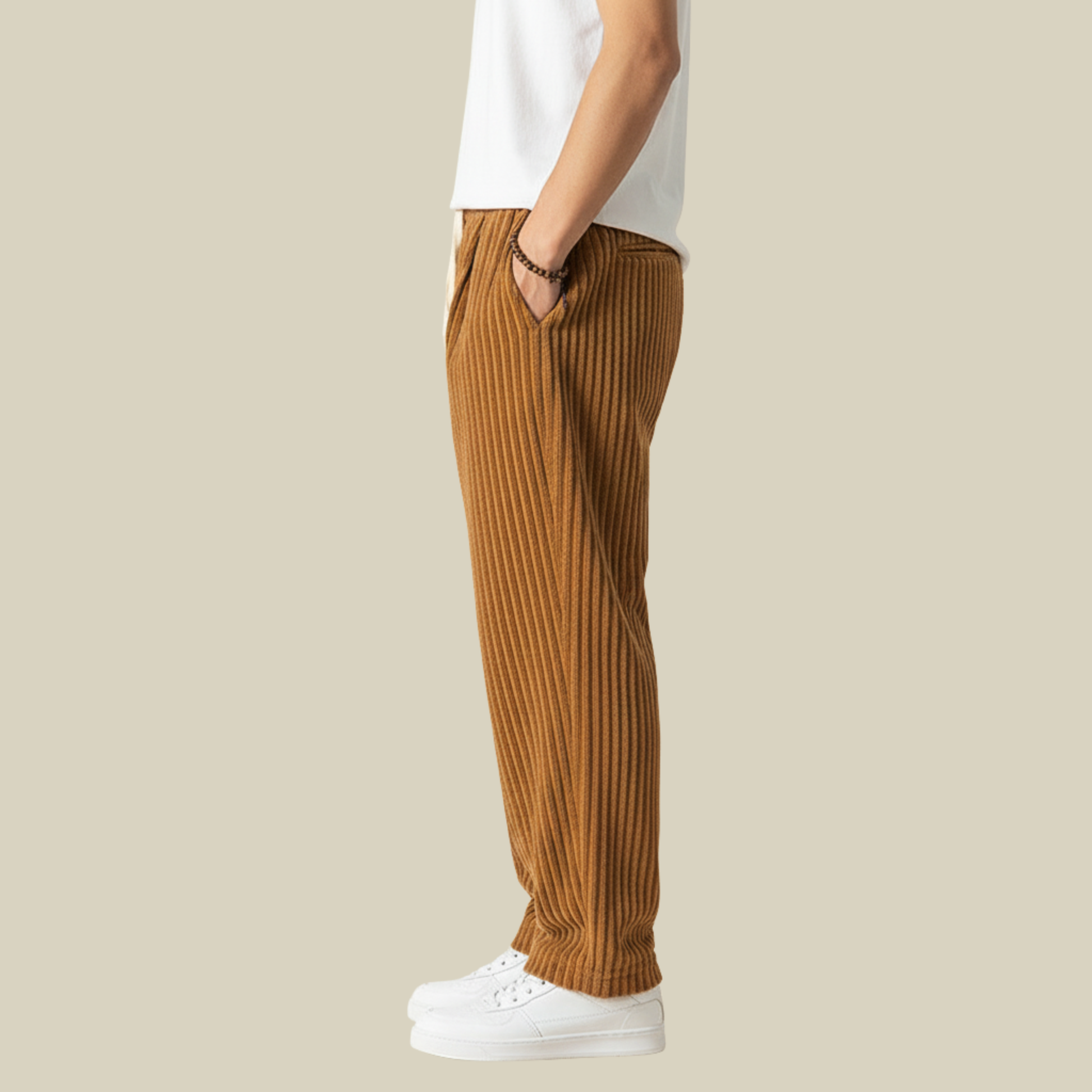 Pantaloni comodi in velluto a coste da uomo – Elastico in vita con tasche