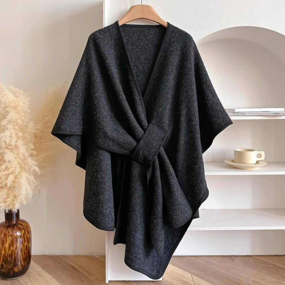 Cappotto elegante da donna con mantella Poncho invernale antivento - Giacca oversize calda con maniche lunghe, morbida e chic in stile scialle per il freddo