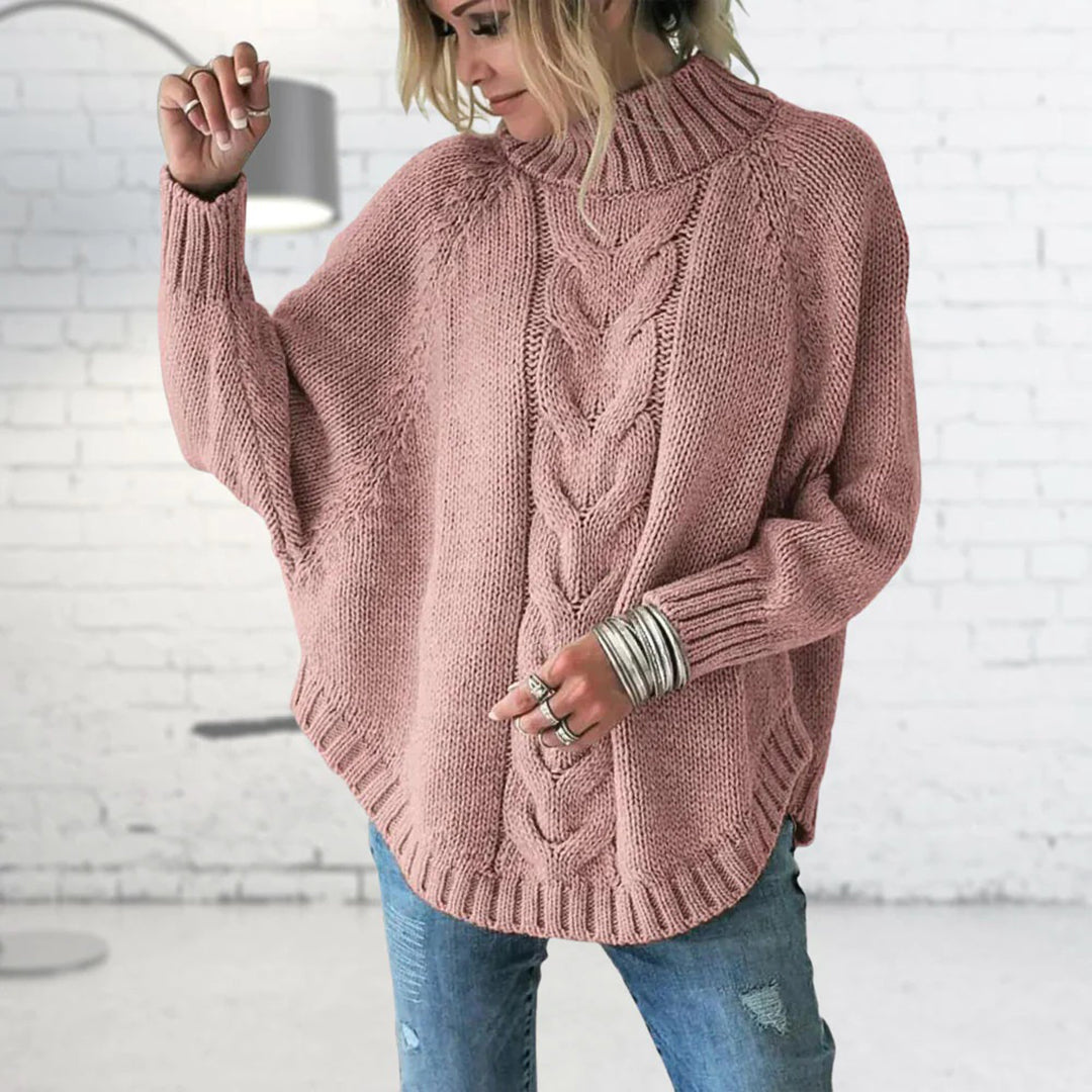 Maglione dolcevita blu da donna - Maglione ampio e casual
