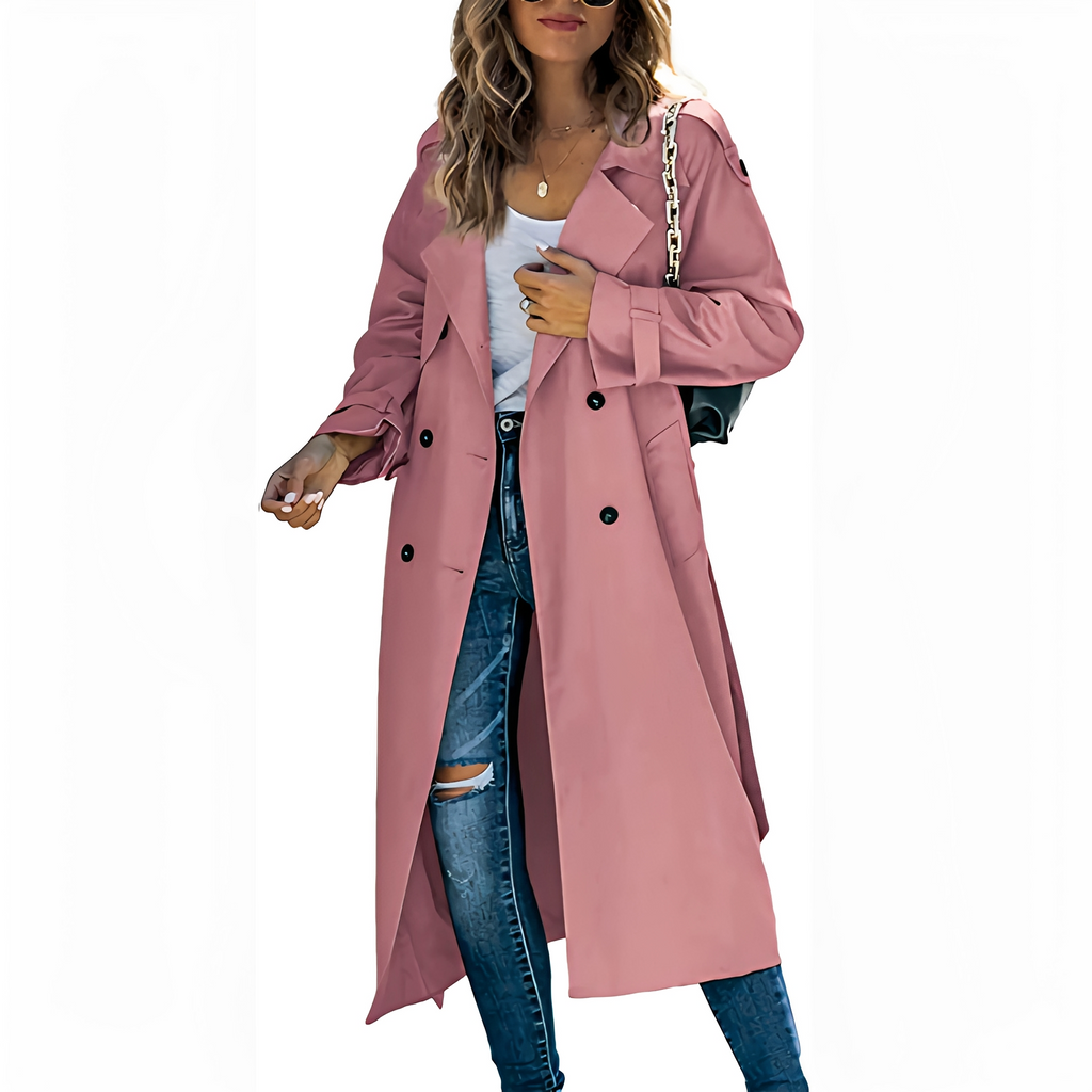 Cappotto lungo doppiopetto chic da donna – Elegante capospalla antivento