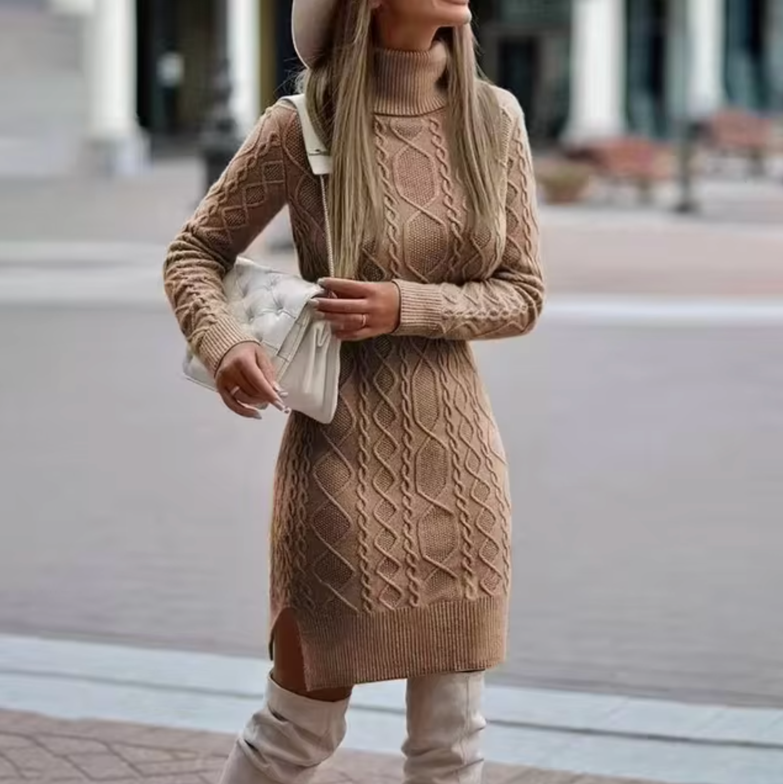 Abito midi in maglia a maniche lunghe da donna