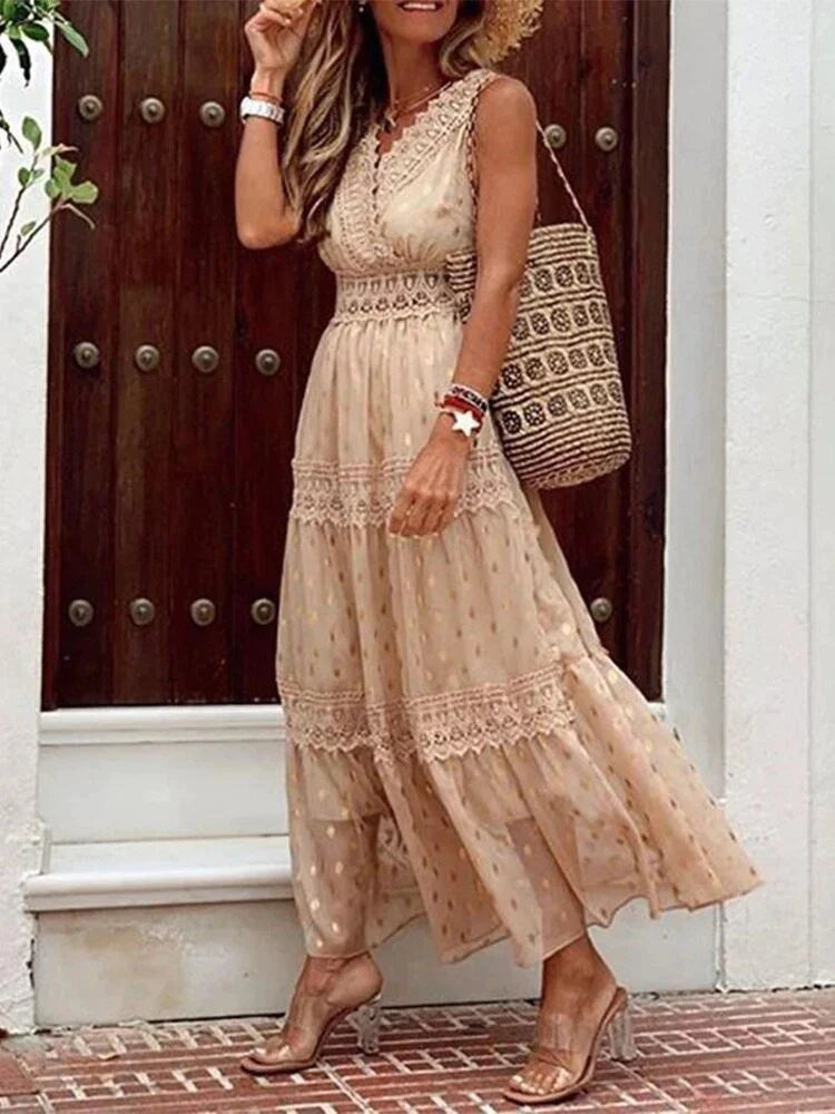 Maxi abito elegante da donna con pizzo