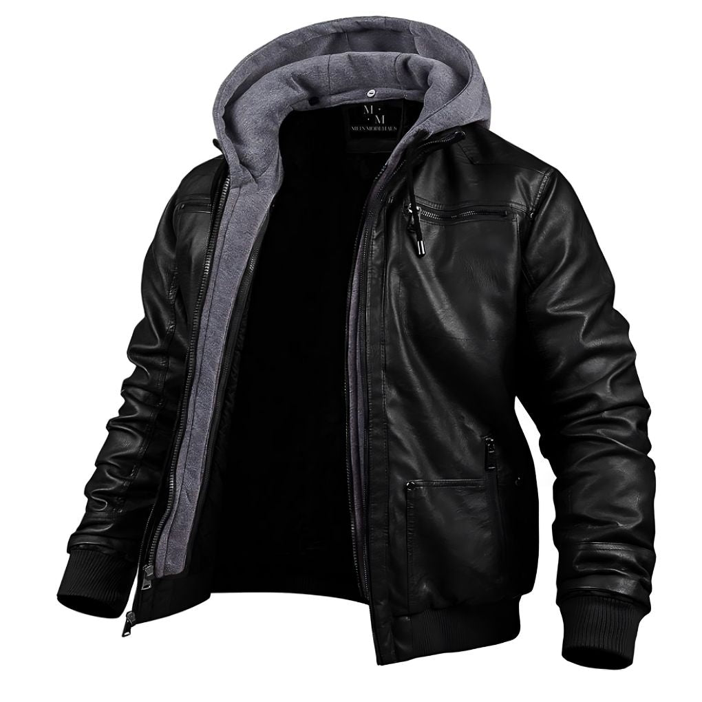 Giacca invernale in pelle premium da uomo - Elegante capospalla con cappuccio