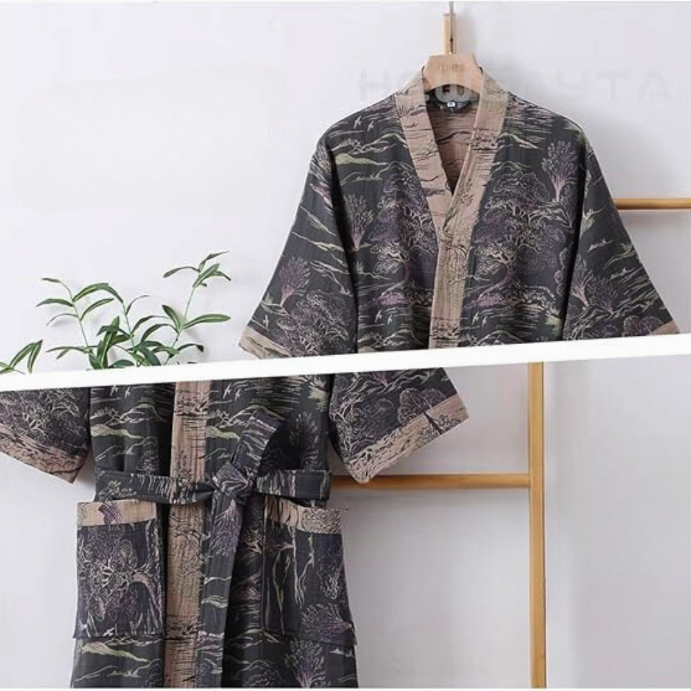 Kimono unisex con stampa giapponese – vestaglia leggera da casa