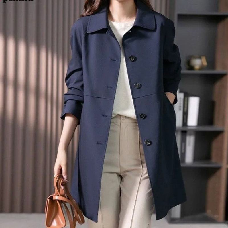 Trench elegante di media lunghezza da donna - Cappotto comodo con bottoni