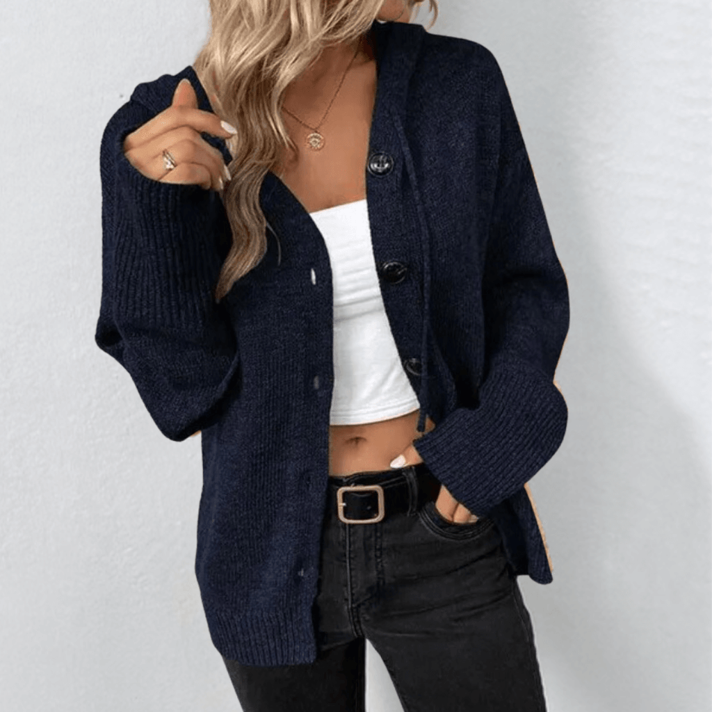 Cardigan gilet con cappuccio in maglia da donna – Casual scollo a V abbottonato maniche lunghe