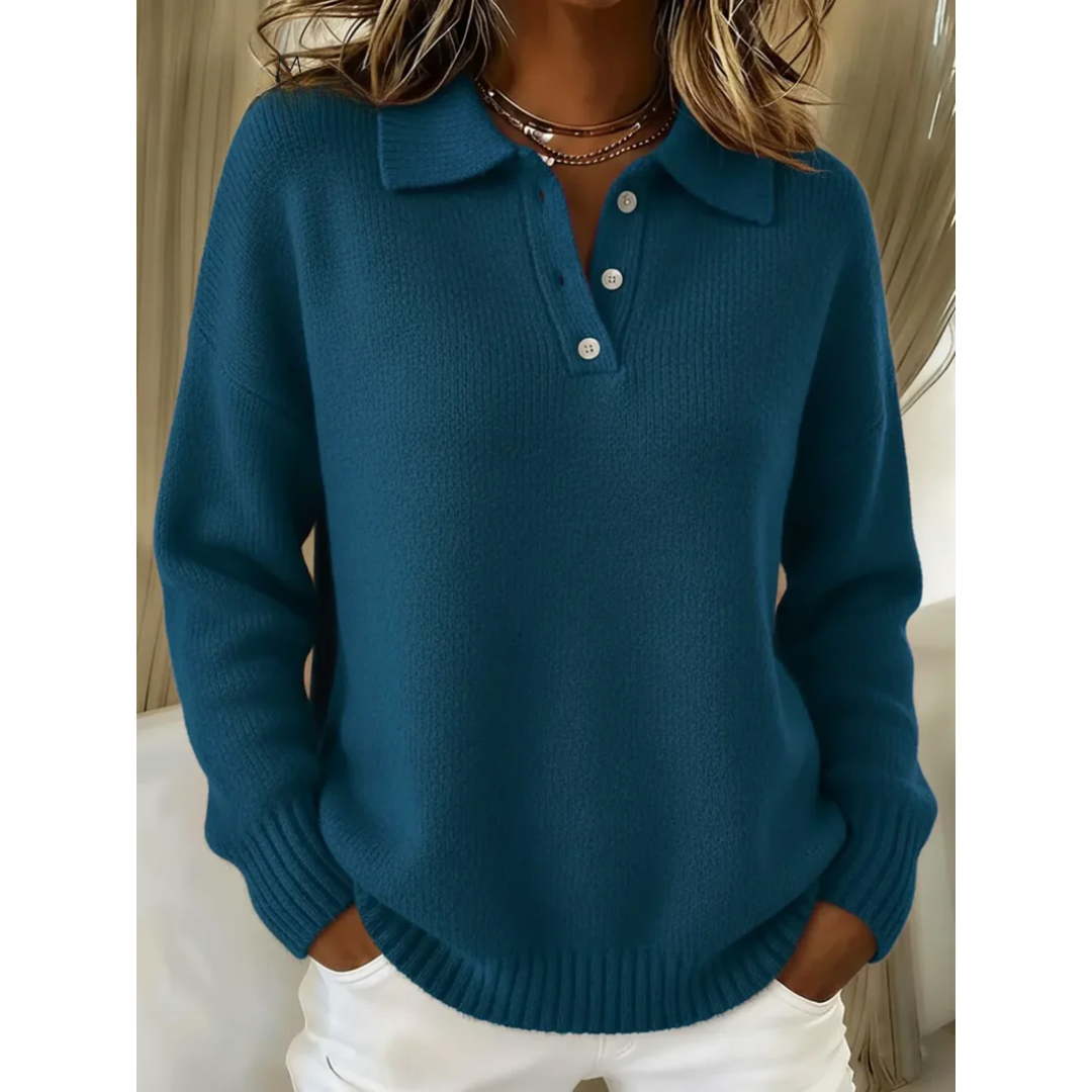 Maglione da donna ampio – Polo classica con maniche lunghe
