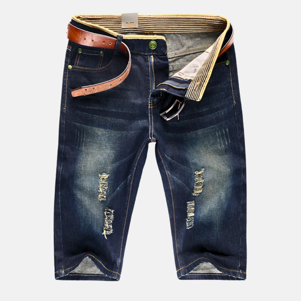 Pantaloncini in denim strutturati casual da uomo - Classici, dettagli strappati
