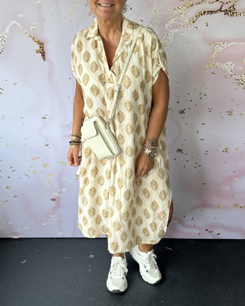 Abito midi casual in lino da donna - Abito estivo leggero con scollo a V