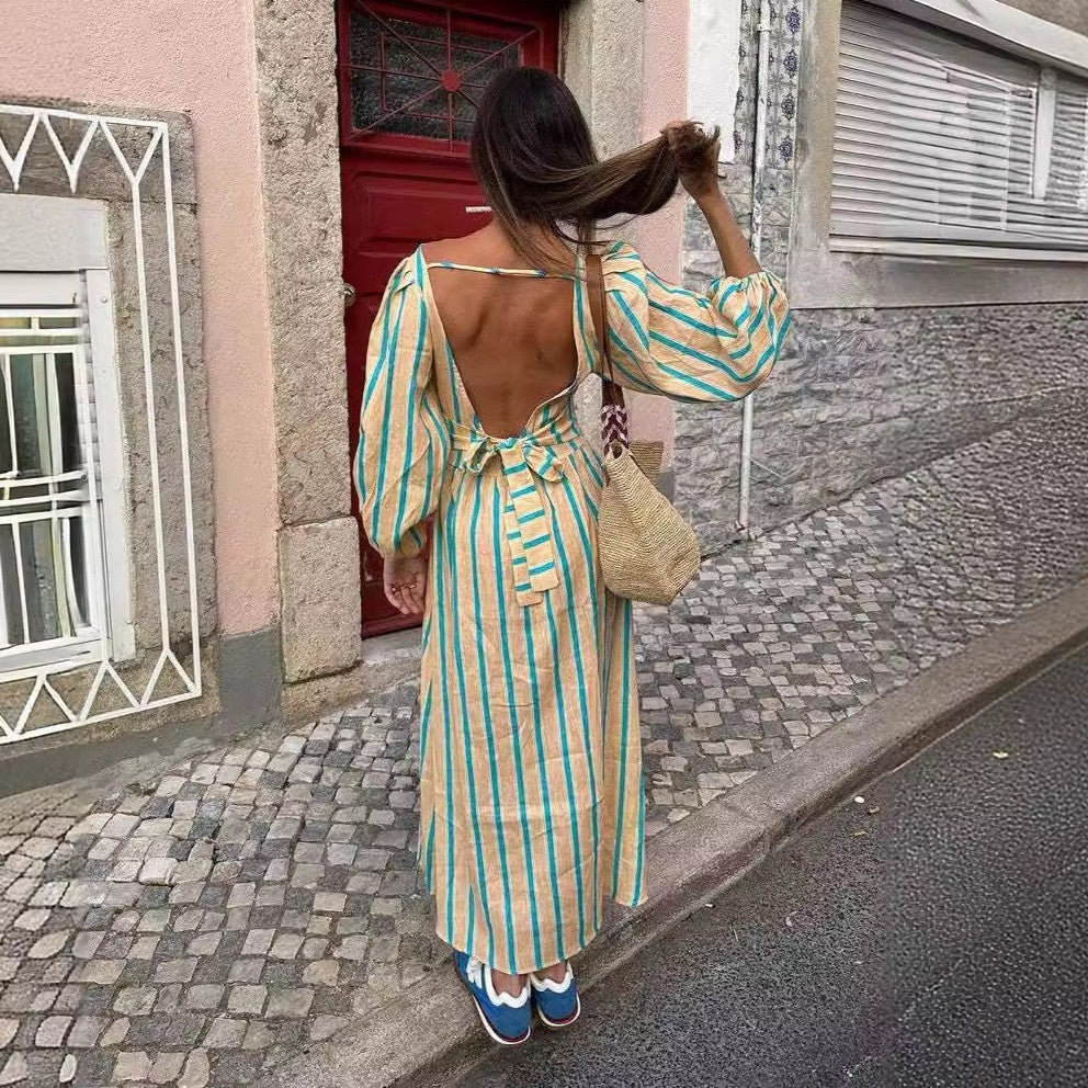 Elegante abito midi in lino per donna