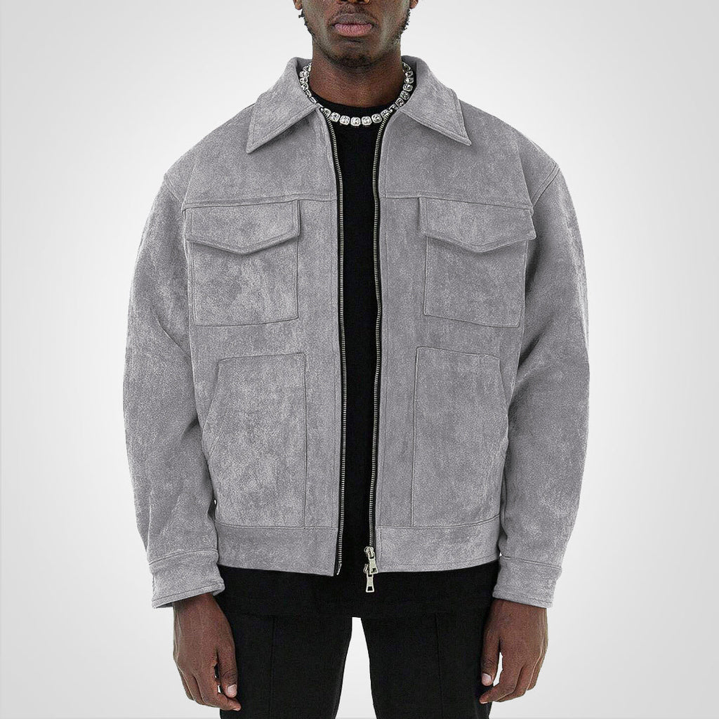Giacca da uomo in pelle scamosciata con zip