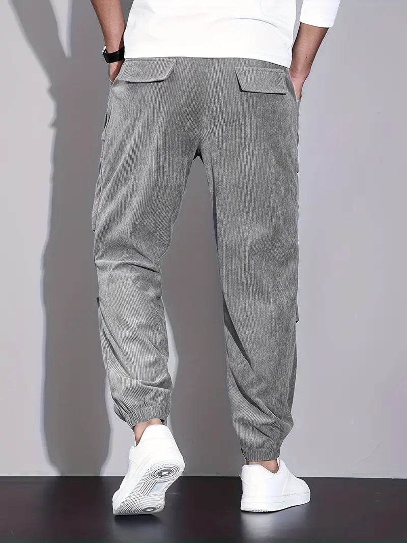 Pantaloni cargo slim fit da uomo - Comodi pantaloni in velluto a coste