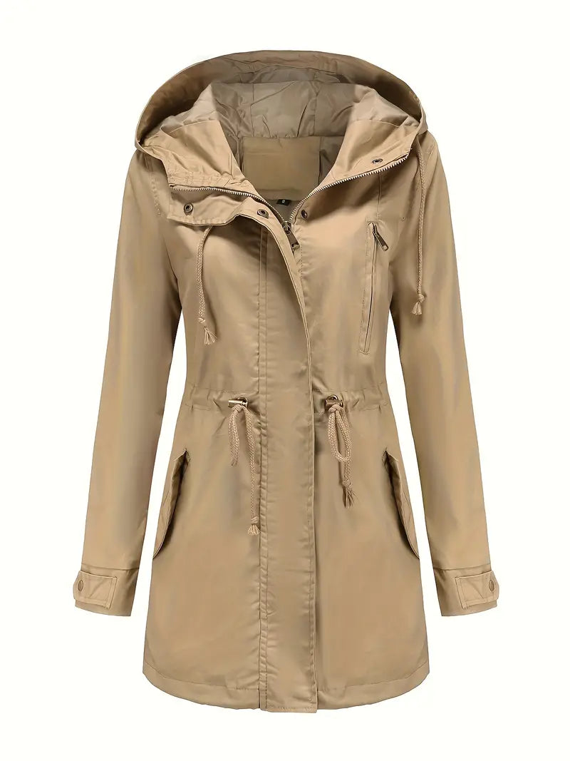 Trench impermeabile a maniche lunghe da donna | Con cappuccio