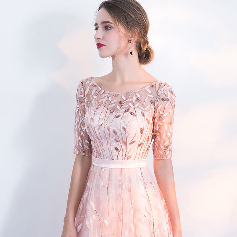 Abito pizzo Elegante Morbido Leggero Girocollo Maniche a Metà Donna – Casual Comodo Moda Primavera Estate