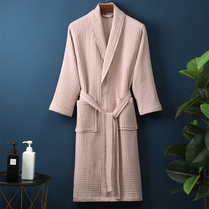 Accappatoio Unisex in Cotone a Coste con Scollo a V – Vestibilità Ampia, Tinta Unita, Assorbente, Traspirante, Confortevole con Cintura, Perfetto per Tutte le Stagioni