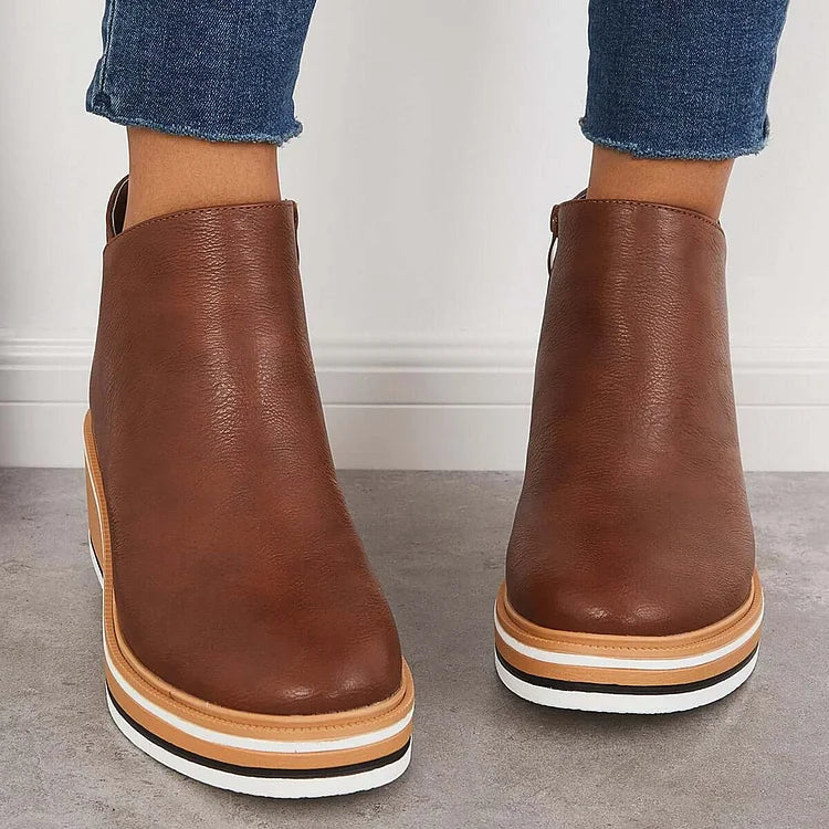 Stivaletti da donna in pelle con plateau e cerniera - Comfort e stile per tutti i giorni