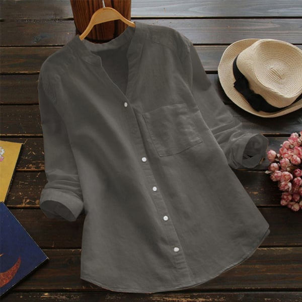Camicia Donna Bianca Scollo A V – Cotone, Maniche Lunghe