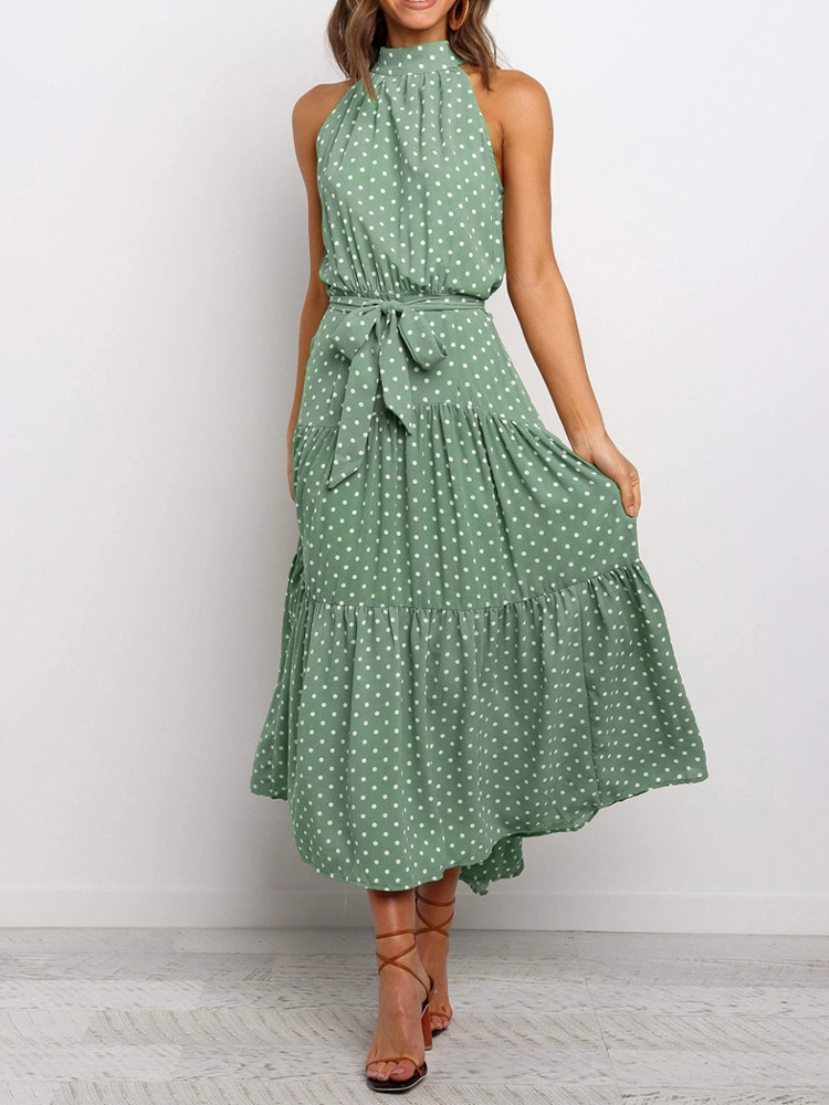 Abito midi svasato a pois da donna