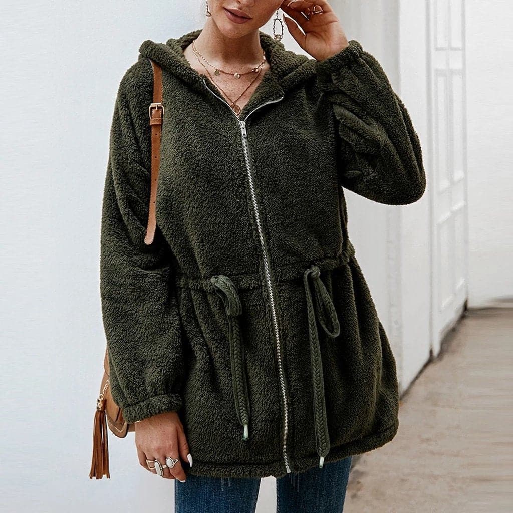Giacca oversize in pile spesso da donna con cappuccio: comfort ed eleganza per l'inverno
