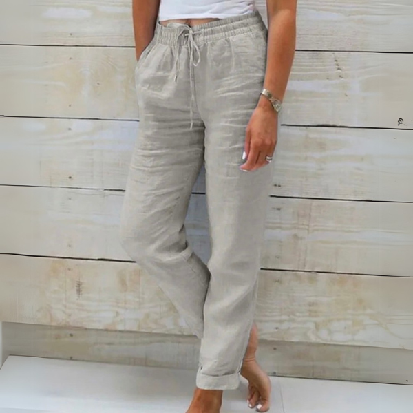 Pantaloni estivi casual eleganti in lino da donna - leggeri, traspiranti, comodi