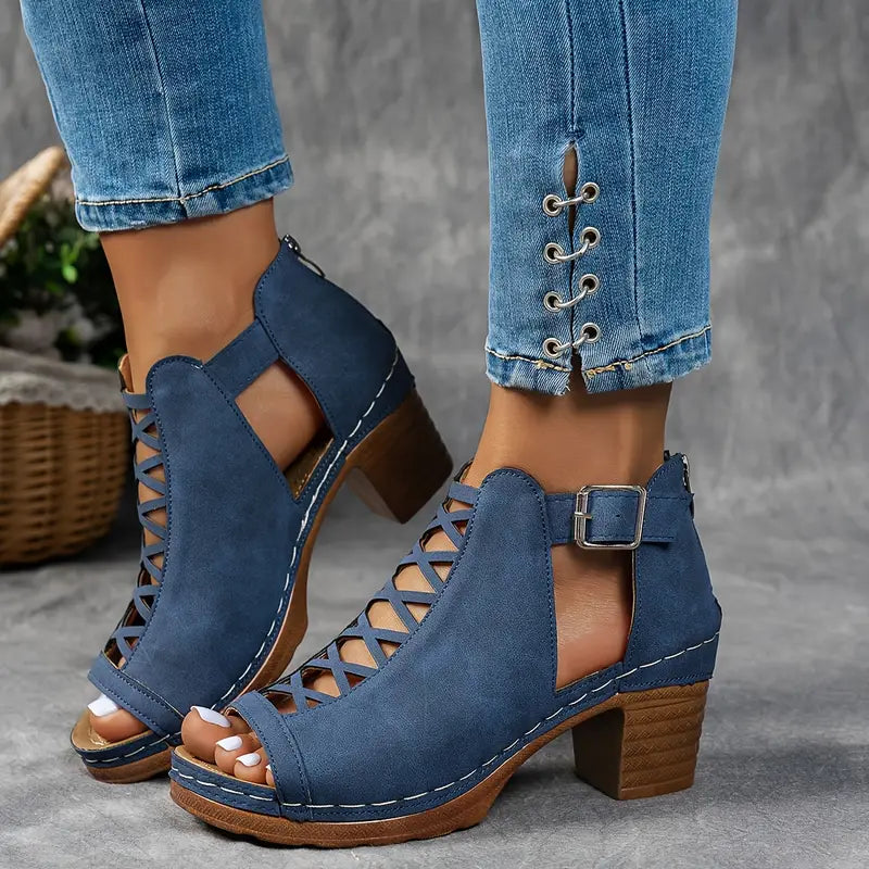 Sandali eleganti con punta aperta e fibbia da donna - Scarpe estive leggere, comode e di alta qualità