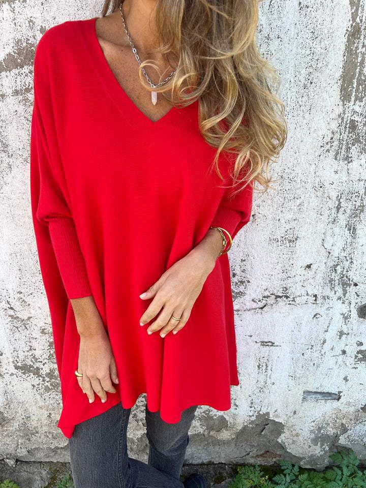 Maglione oversize da donna in maglia con scollo a V, nero
