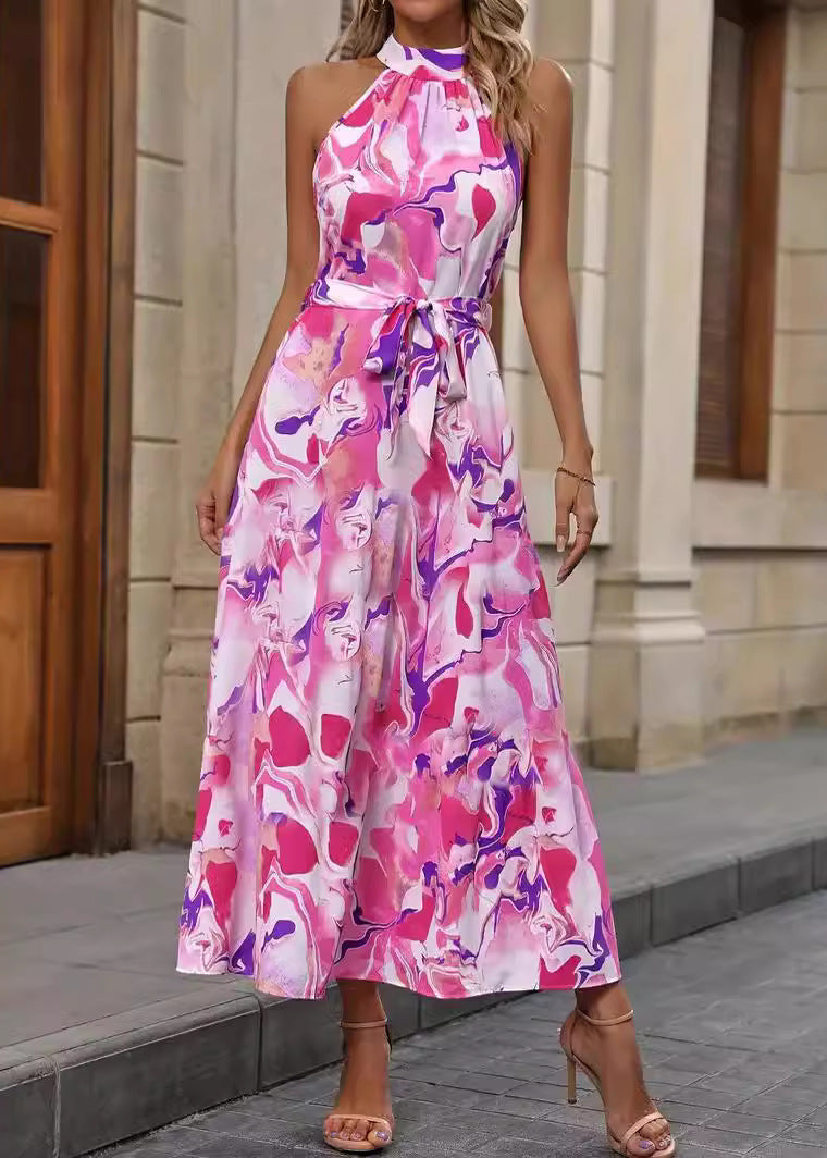 Abito lungo estivo da donna elegante in stile bohémien con scollo all'americana - Abito da leggero, fluido e senza maniche, perfetto per le vacanze.
