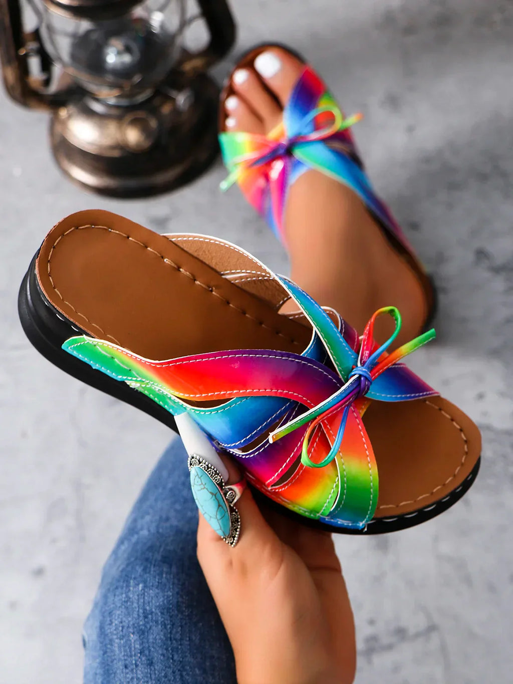 Sandali estivi donna con fiocco – ciabatte aperte eleganti e comode