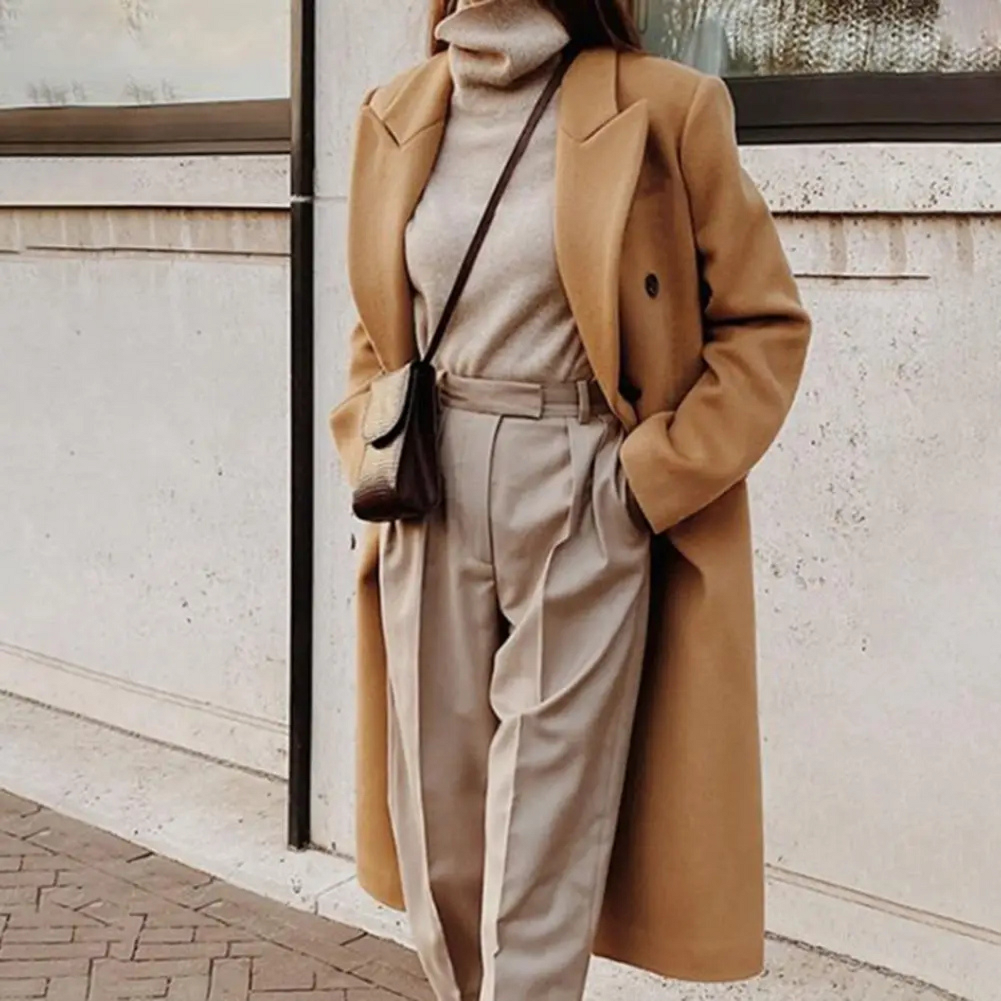 Cappotto lungo oversize in lana da donna per l'inverno - Cappotto caldo ed elegante