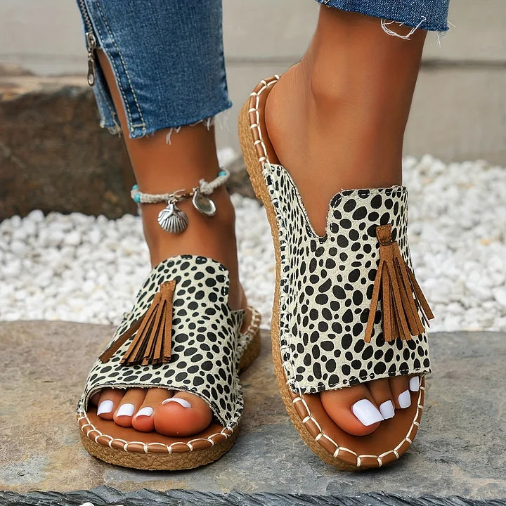 Sandali vintage bohémien con frange da donna