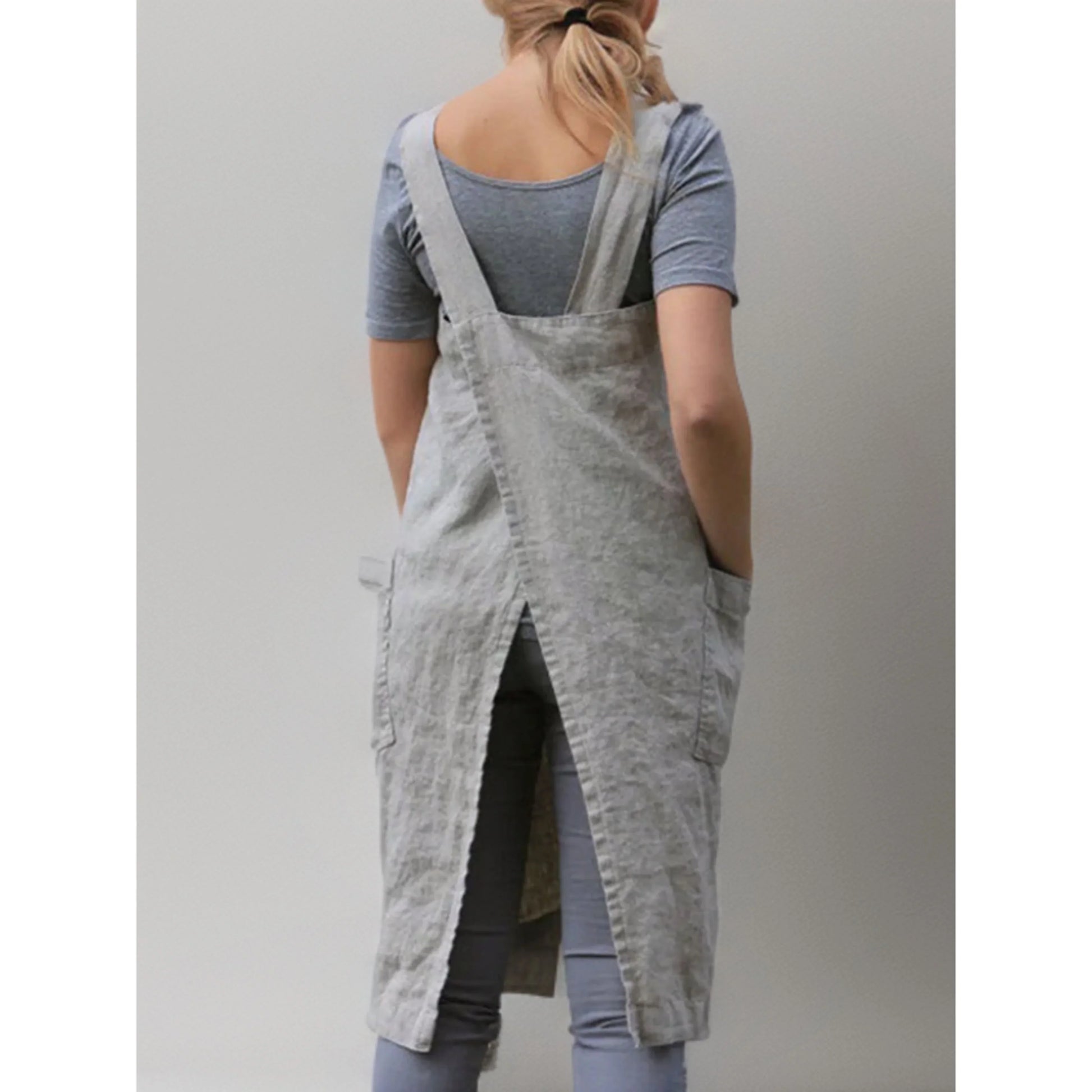 Kvinders forklæde kjole i hør – Elegant afslappet kjole med lommer