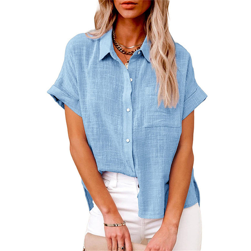 Camicia casual da donna in misto lino – maniche corte con bottoni