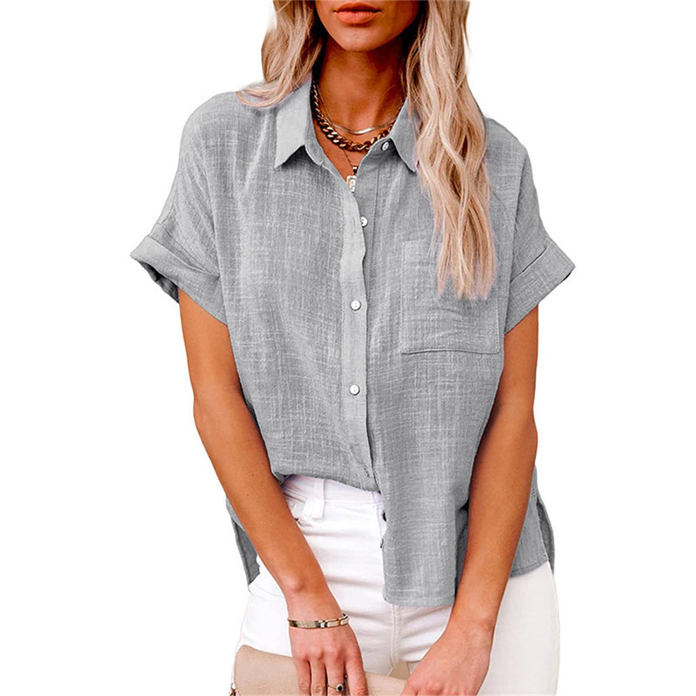 Camicia casual da donna in misto lino – maniche corte con bottoni