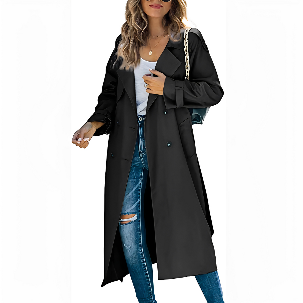 Cappotto lungo doppiopetto chic da donna – Elegante capospalla antivento