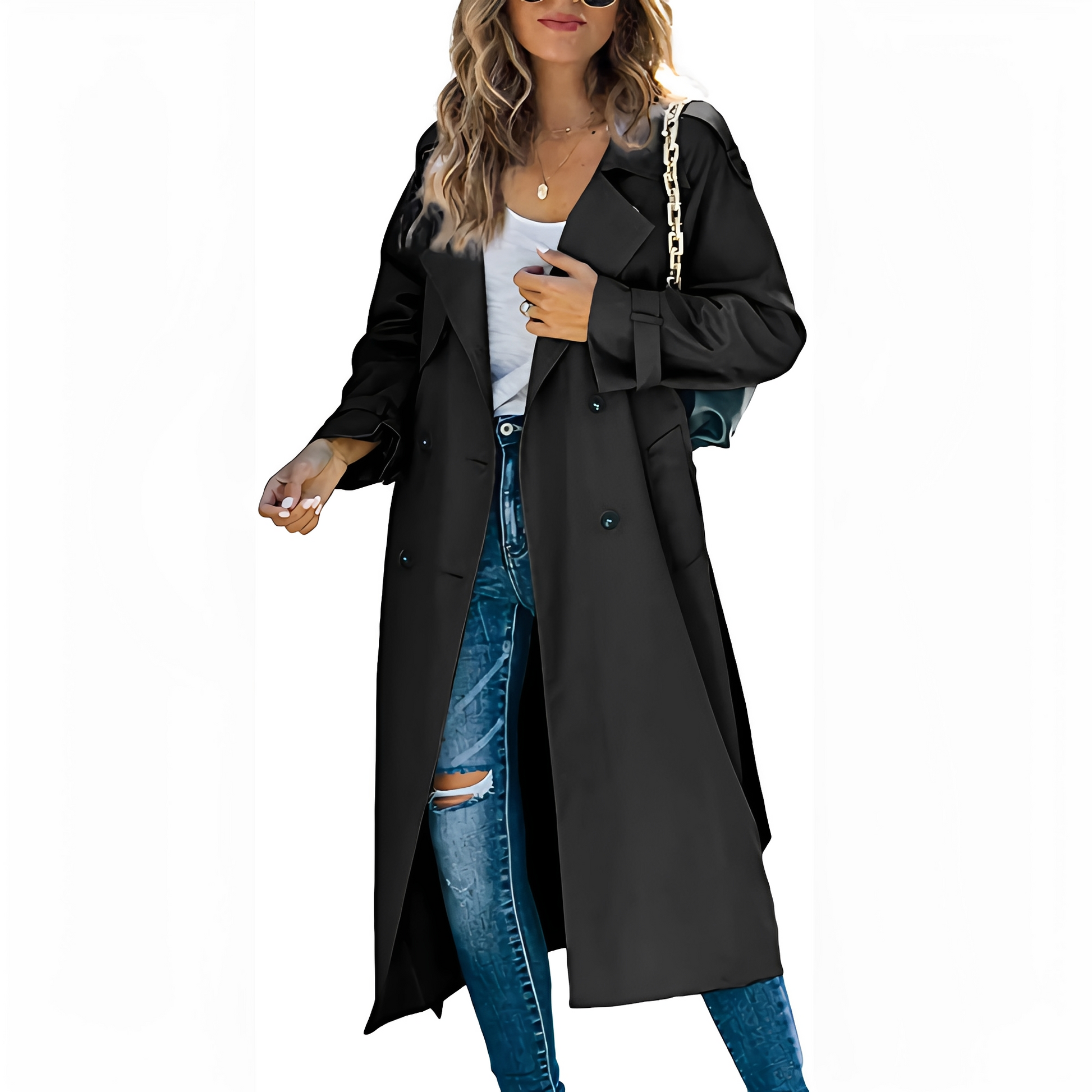 Cappotto lungo doppiopetto chic da donna – Elegante capospalla antivento