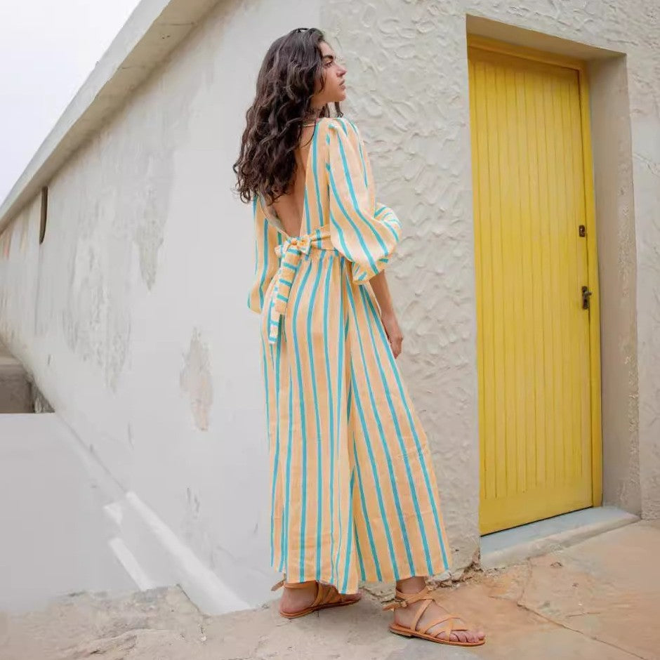 Elegante abito midi in lino per donna