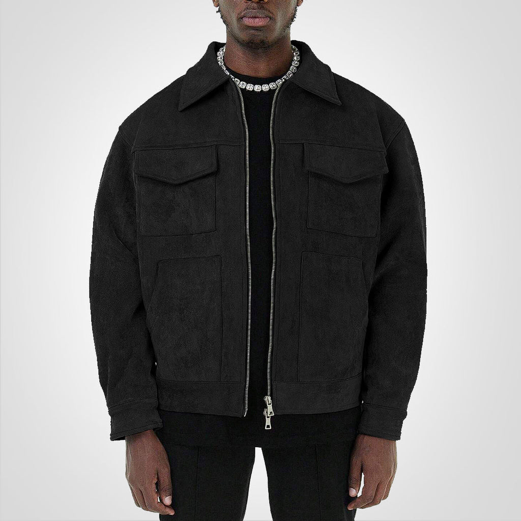 Giacca da uomo in pelle scamosciata con zip