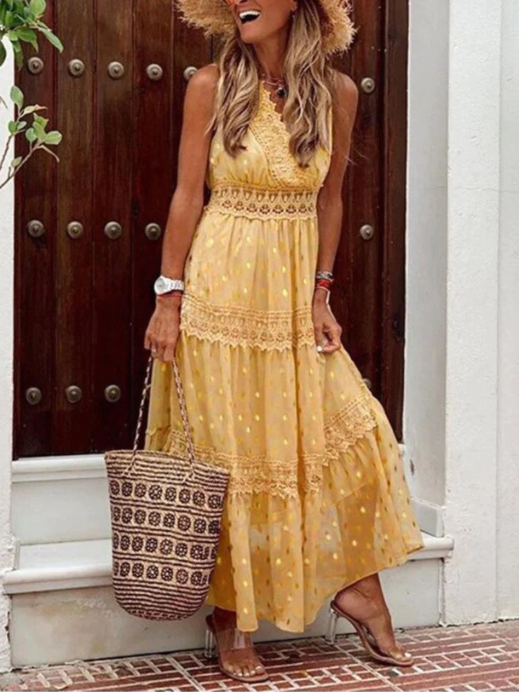Maxi abito elegante da donna con pizzo