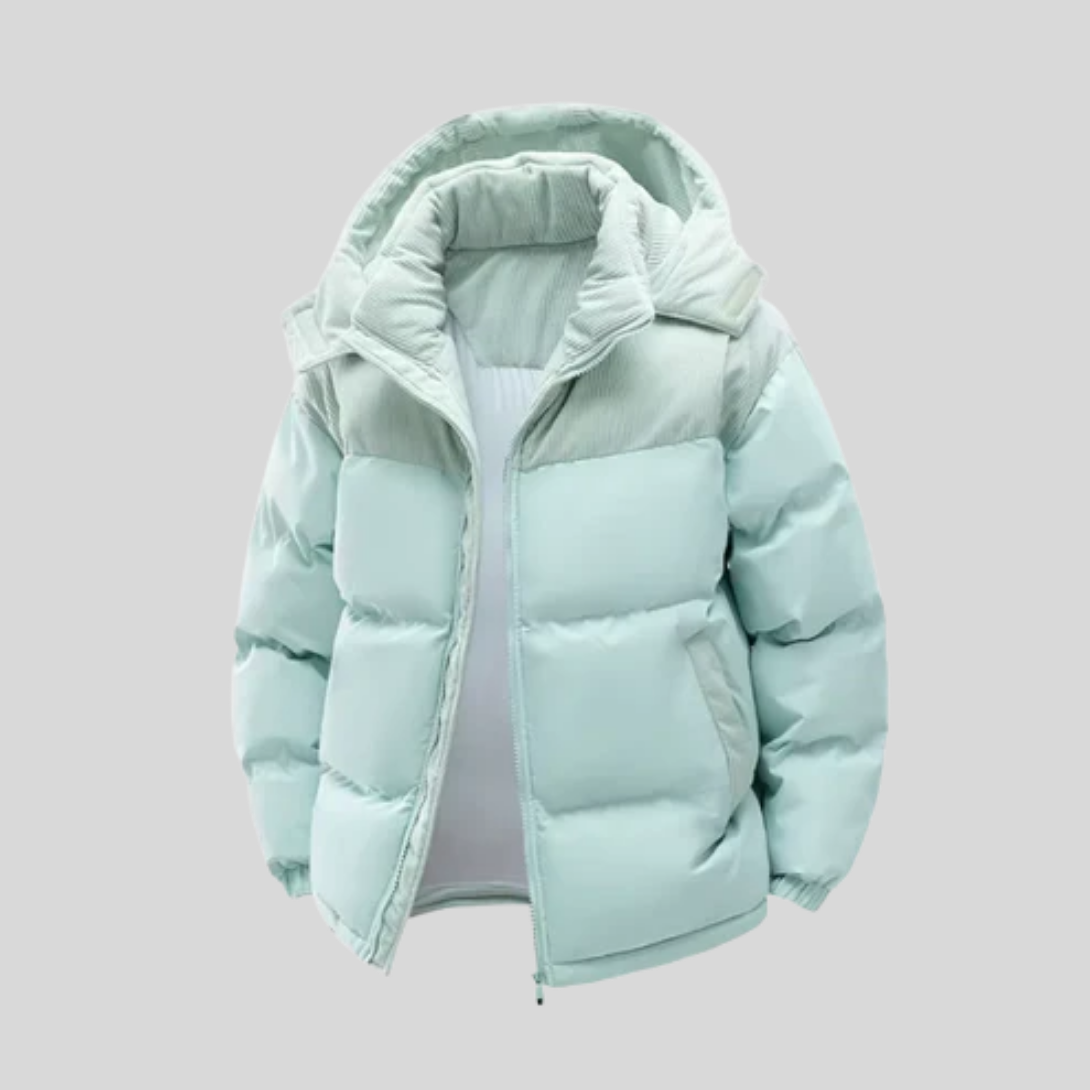 Herre color block dynejakke – Isolerende vinterfrakke med hætte