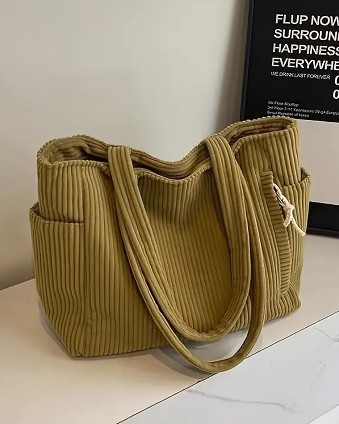 Borsa a Spalla Elegante a Coste da Donna - Borsa Capiente