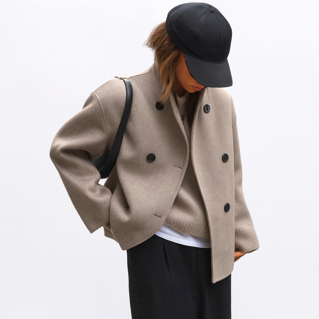 Klassisk kort damejakke – Oversized dobbeltradet frakke