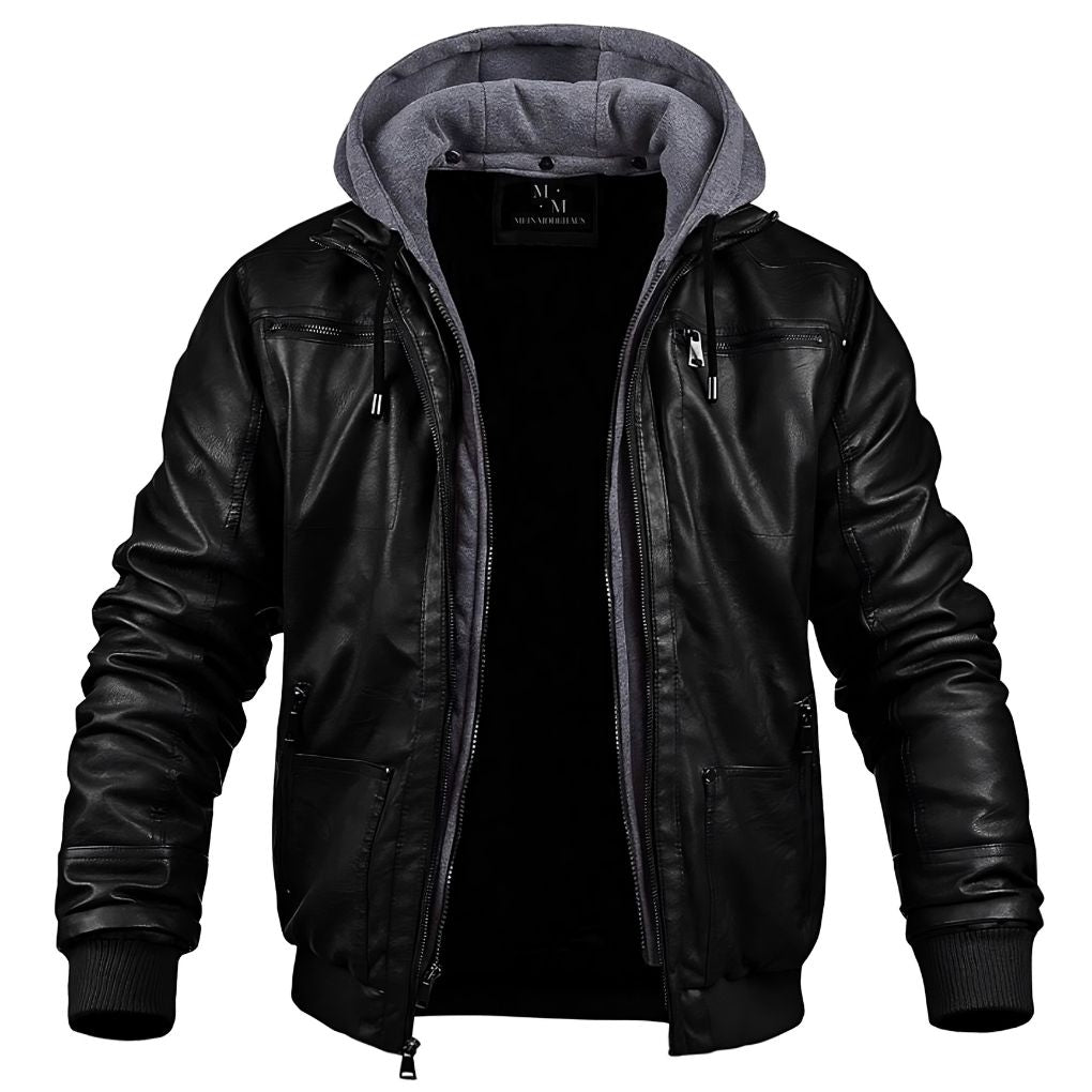 Giacca invernale in pelle premium da uomo - Elegante capospalla con cappuccio
