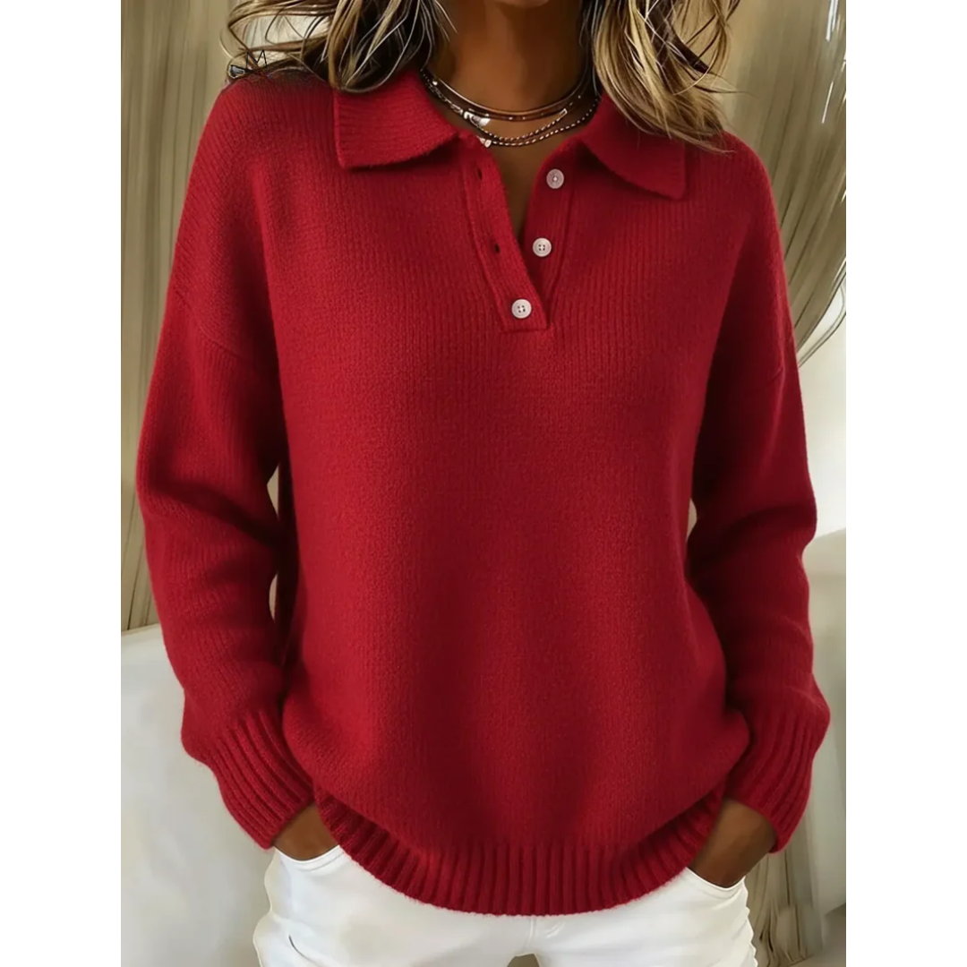 Maglione da donna ampio – Polo classica con maniche lunghe
