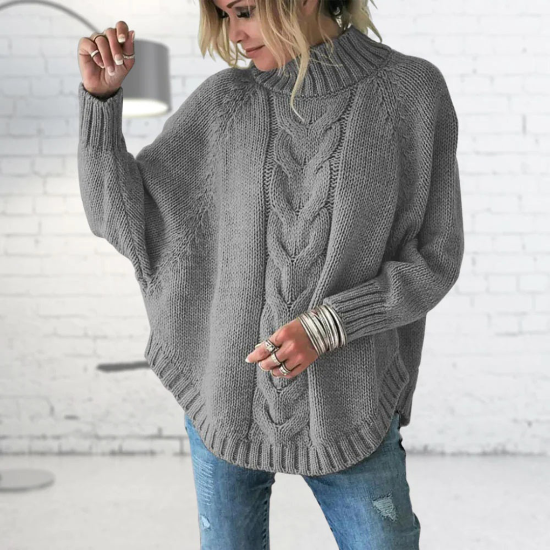 Maglione dolcevita blu da donna - Maglione ampio e casual