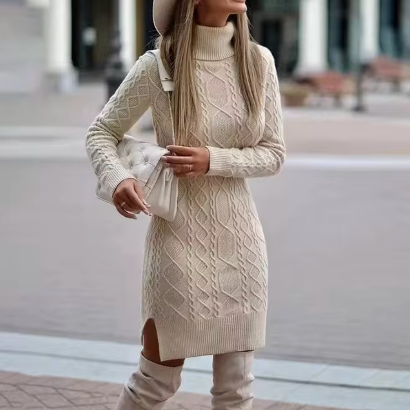 Abito midi in maglia a maniche lunghe da donna