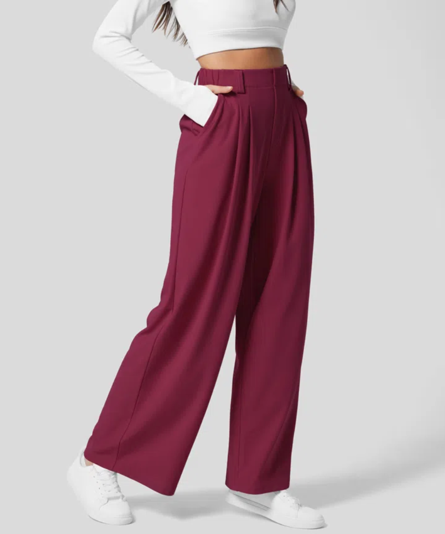 Pantaloni elastici eleganti a vita alta da donna