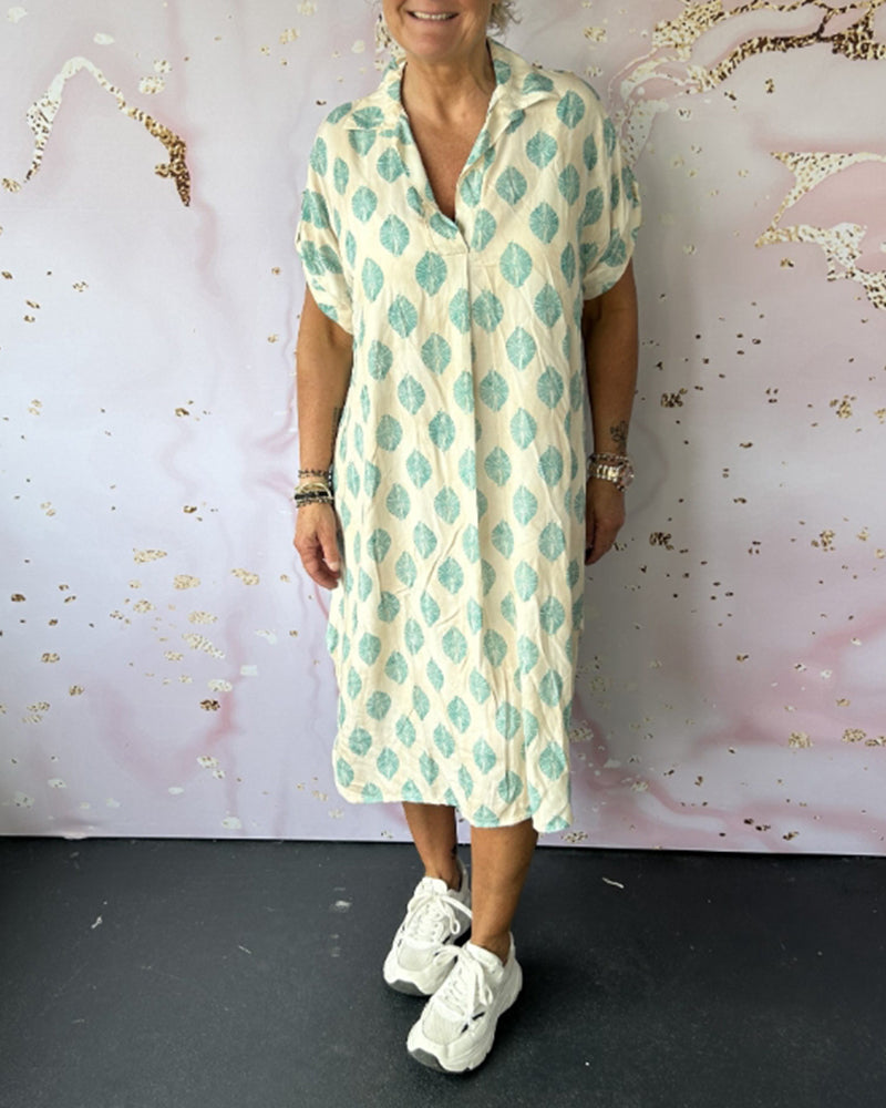 Abito midi casual in lino da donna - Abito estivo leggero con scollo a V