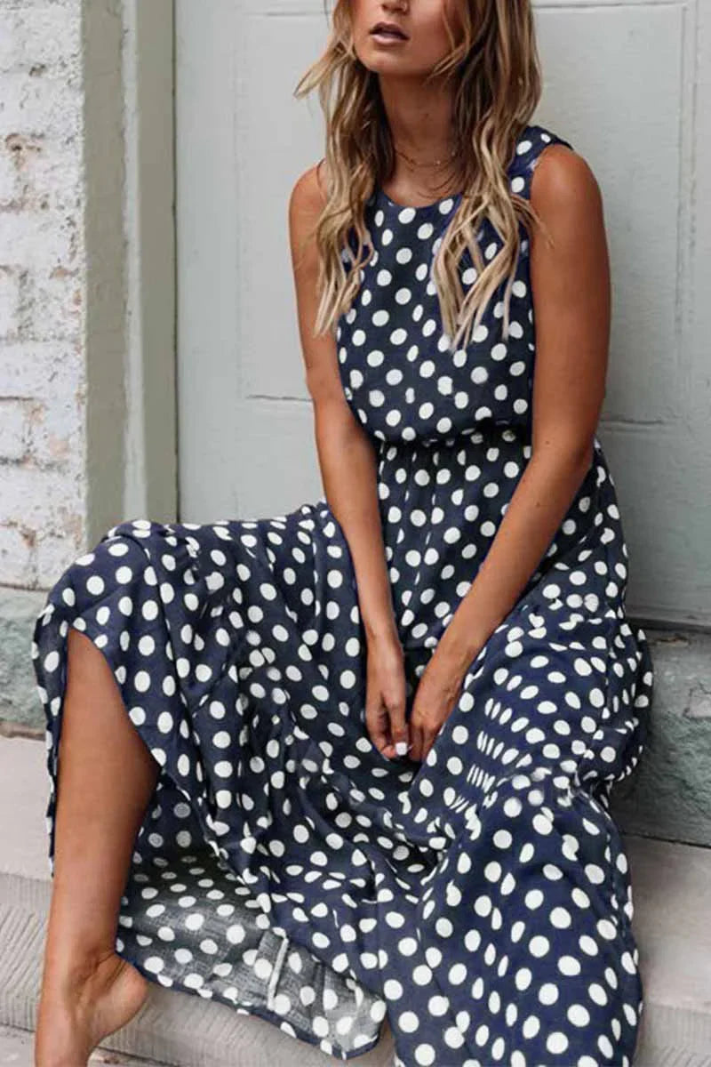 Maxi vestito donna stile vintage – abito estivo con fantasia a pois